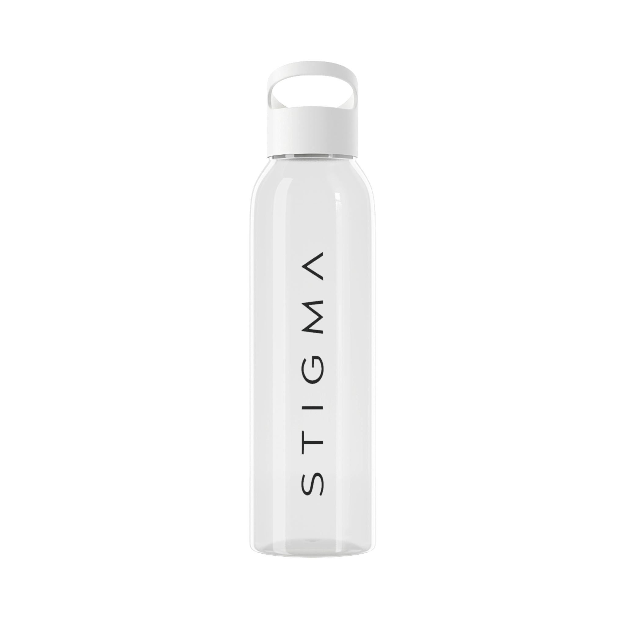 Sky Water Bottle – Minimal Clear Bottle with Vertical 'STIGMA' Text